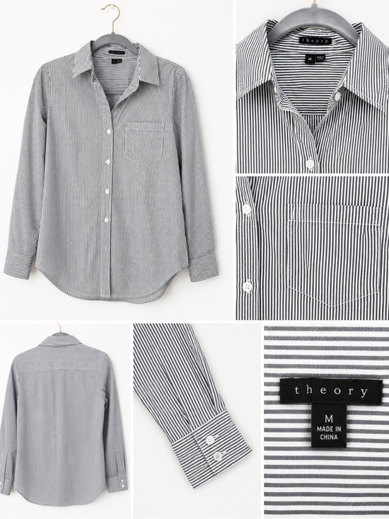 Theory Tops - Theory Gray White Striped Button Down Shirt Size M